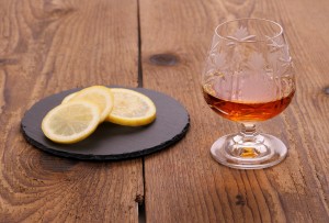 Luxure Cognac In Decorated Crystal Glass And Lemon